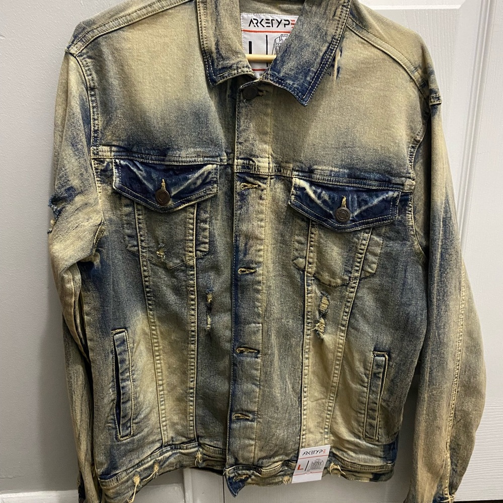 Arket Men's Denim Jacket - Blue and Tan